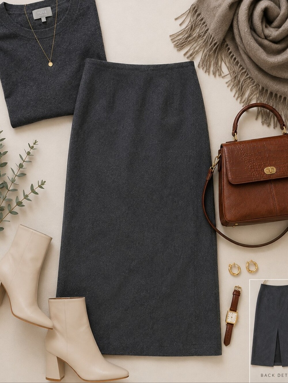 UNIQLO Charcoal Cotton-Blend Skirt - Charcoal